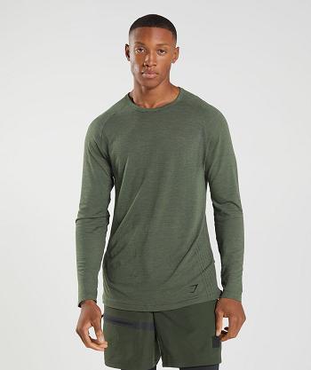 Gymshark Retake Seamless Long Sleeve Herr Olivgröna | SE 3653QMA